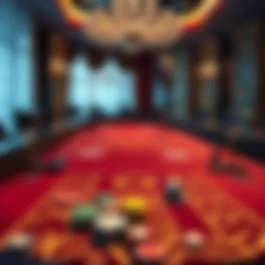 Intricate design of a baccarat table with cards and chips