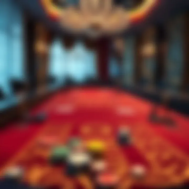 Intricate design of a baccarat table with cards and chips