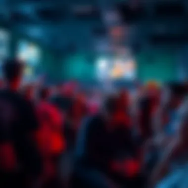 A vibrant sports bar filled with fans passionately watching an NBA game.