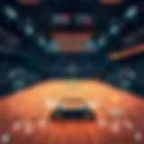 The Thrill of the Game A basketball court viewed from above, showcasing the intensity of a game.