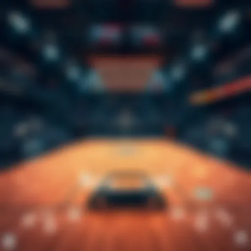 The Thrill of the Game A basketball court viewed from above, showcasing the intensity of a game.