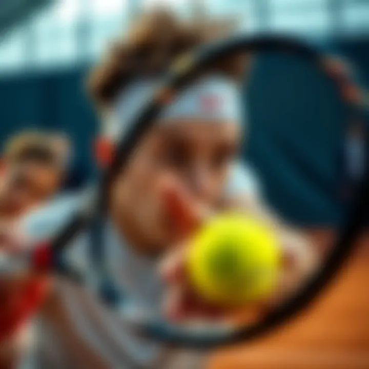 A close-up of a tennis player in action, showcasing their skill and determination.